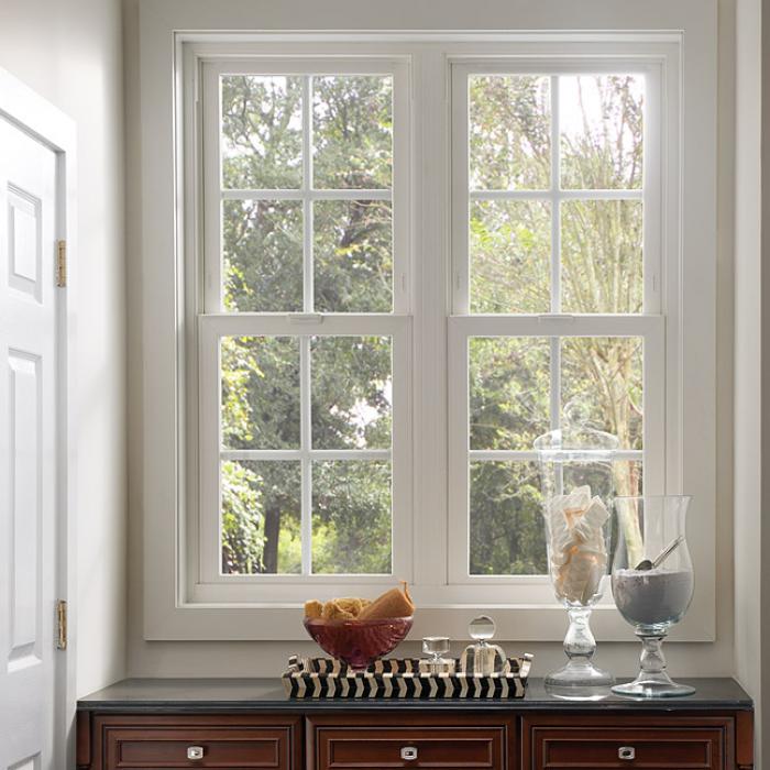 Single-hung window in a small room over a counter