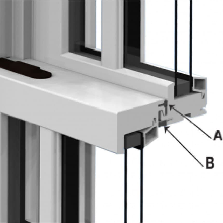 Cross section of a double-hung window frame