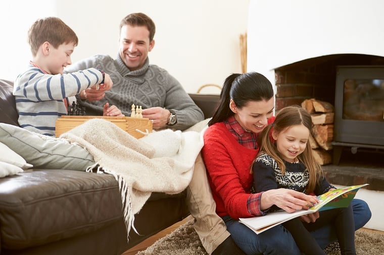family spending time together in home winter