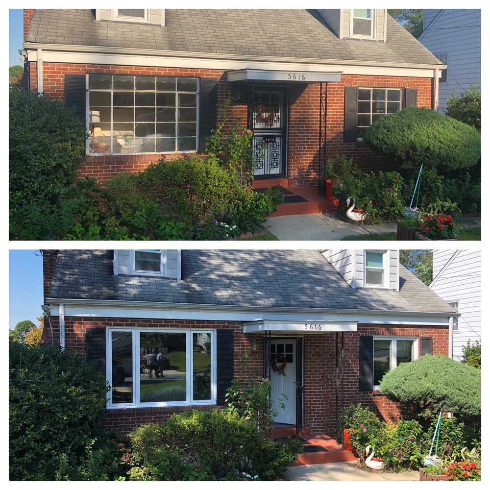 before and after photo of home exterior