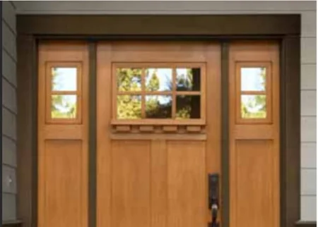 Craftsman-style double doors with small glass panes