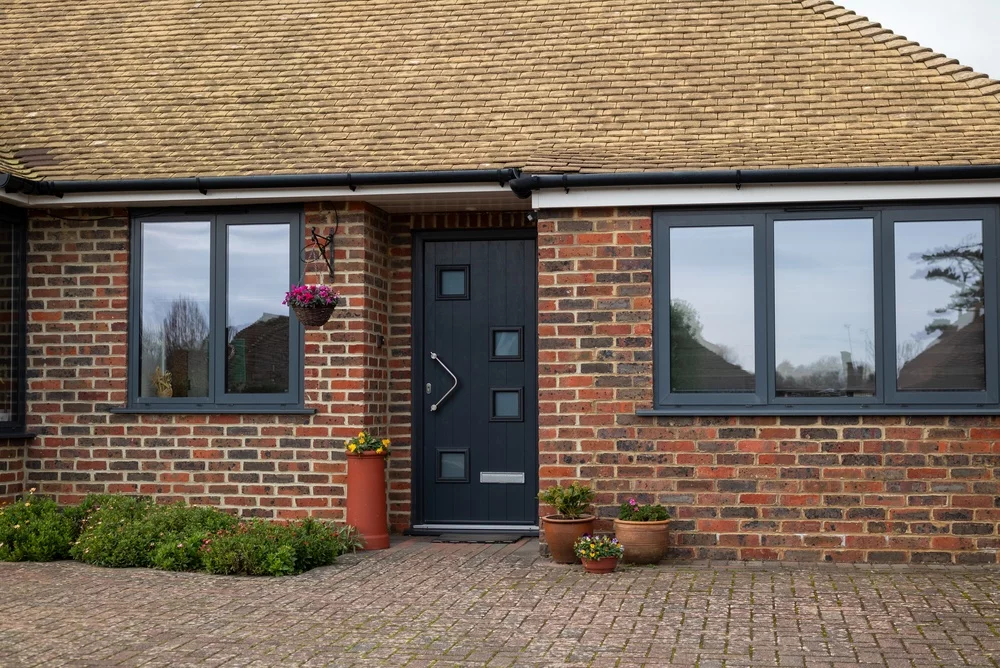 A brick home with new replacement windows.